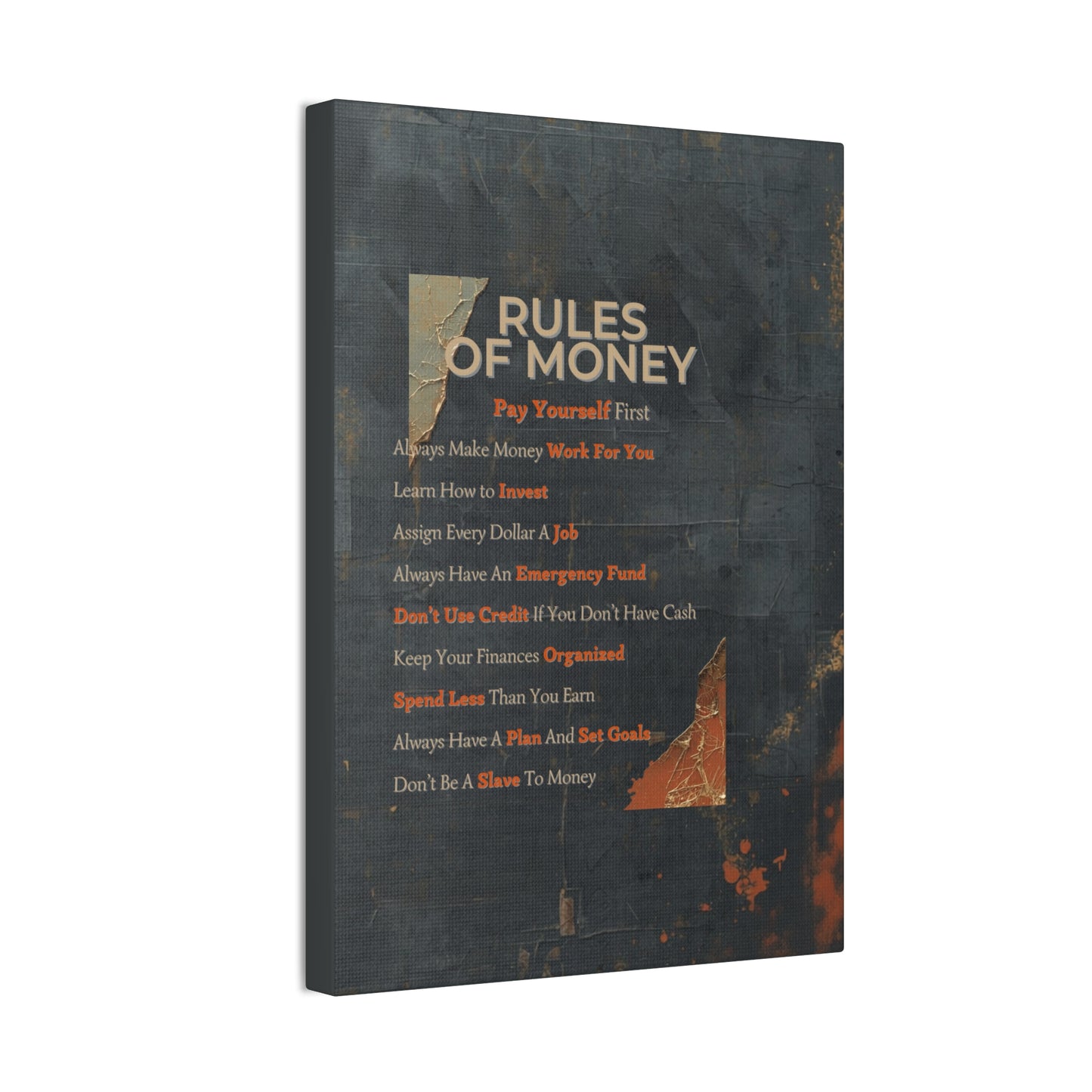 Rules of Money Canvas Wall Art — Motivational Personal Finance Print
