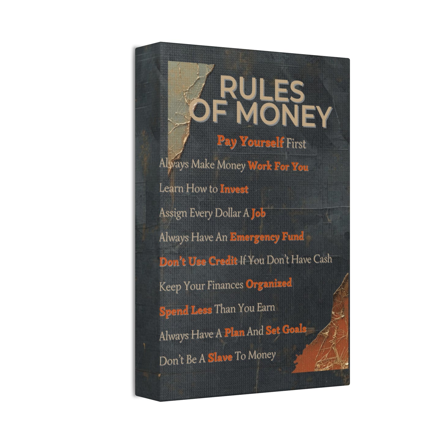 Rules of Money Canvas Wall Art — Personal Finance Motivational Print