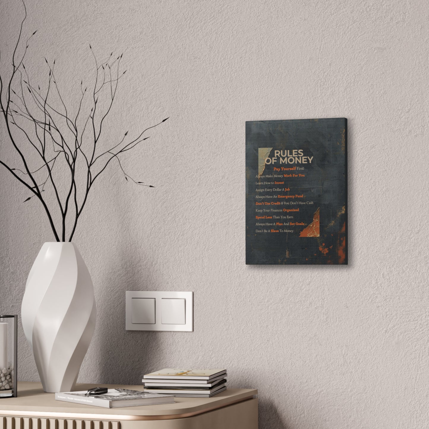 Rules of Money Canvas Wall Art — Motivational Personal Finance Print