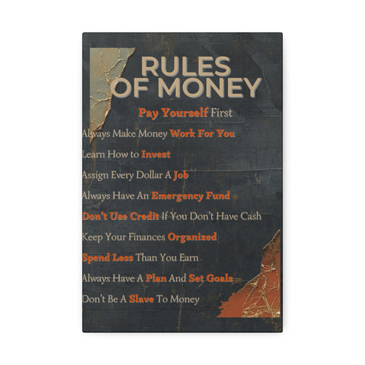 Rules of Money Canvas Wall Art — Personal Finance Motivational Print