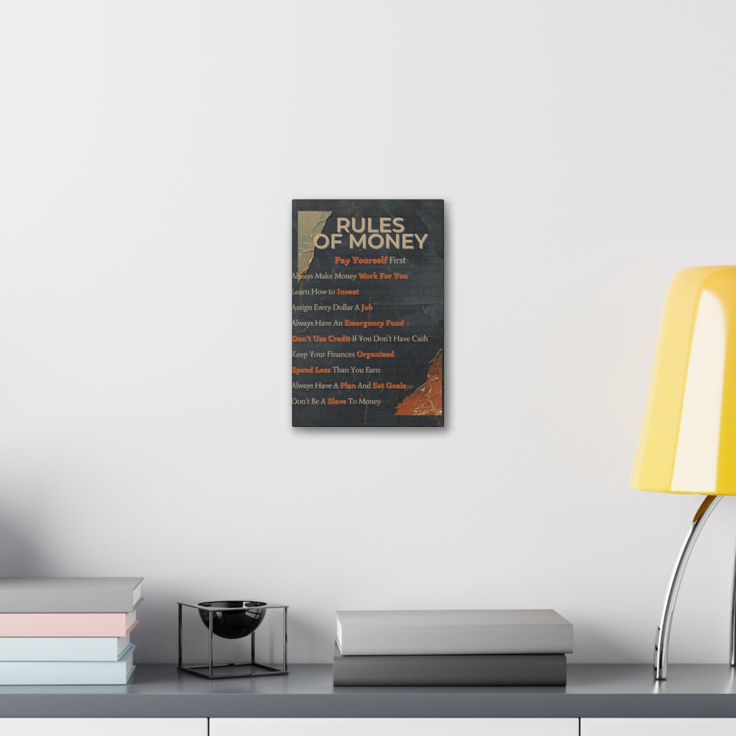 Rules of Money Canvas Wall Art — Personal Finance Motivational Print