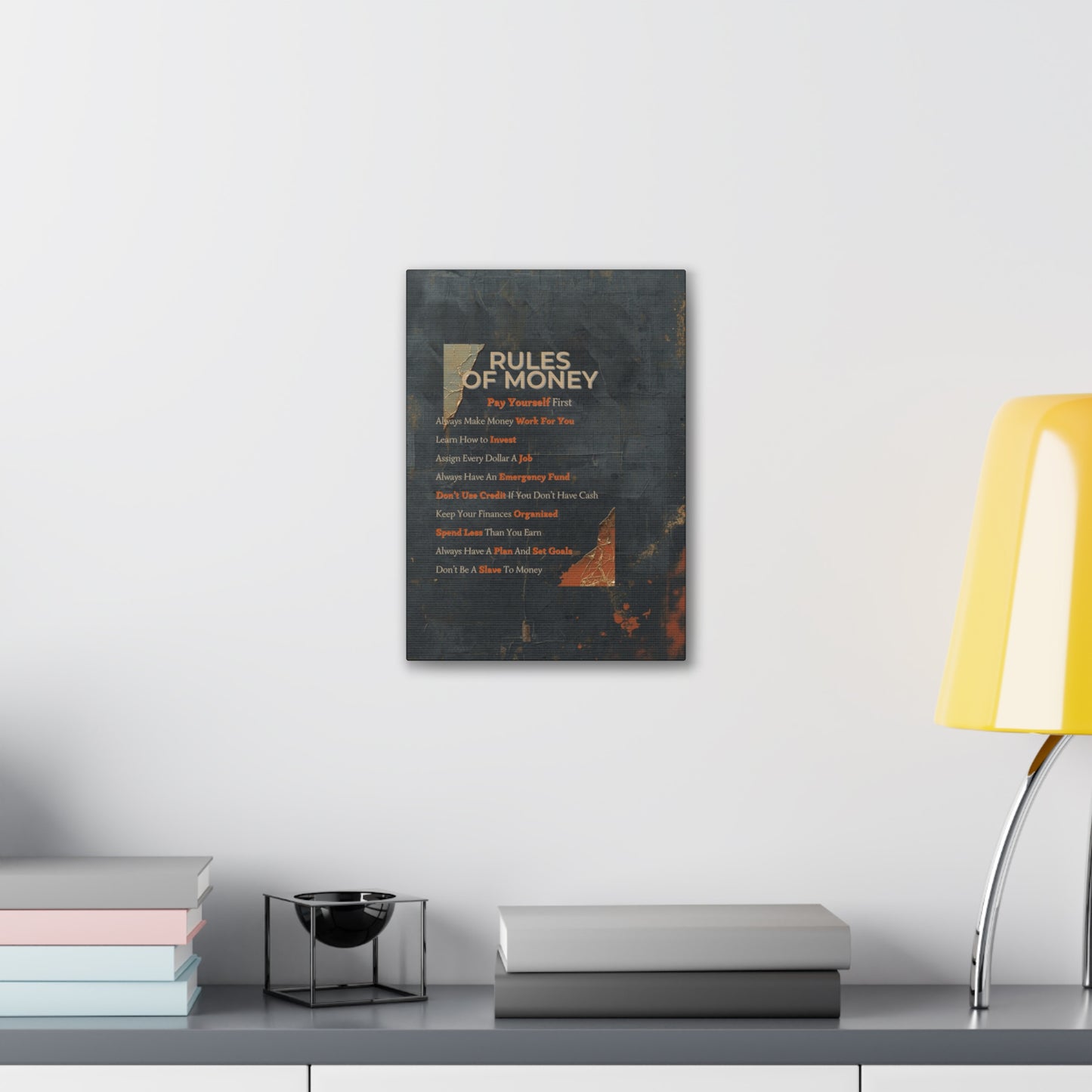 Rules of Money Canvas Wall Art — Motivational Personal Finance Print