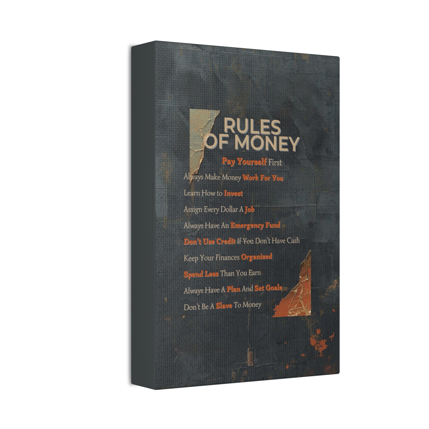 Canvas Wall Art - "Rules of Money" Financial Motivation Stretched Canvas