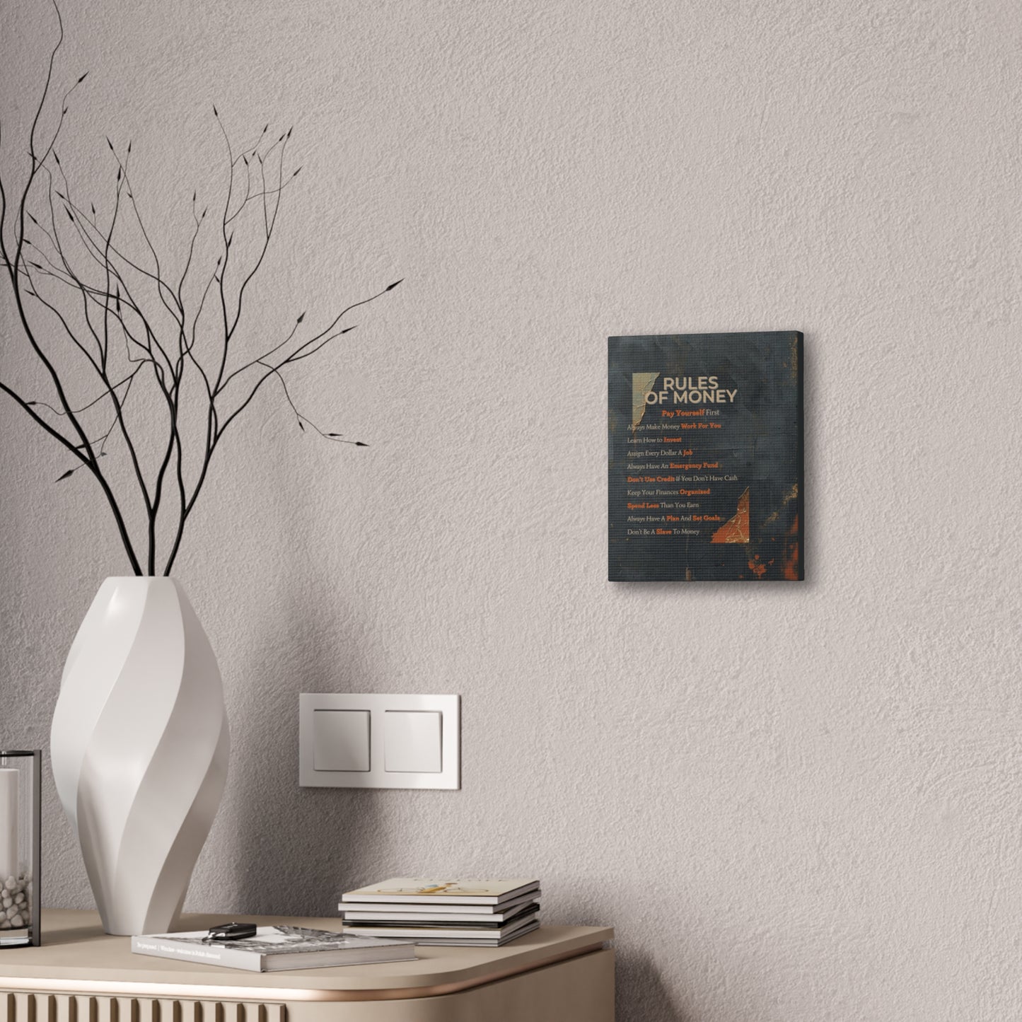 Rules of Money Canvas Wall Art — Motivational Personal Finance Print