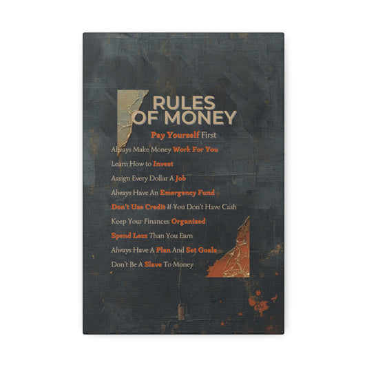 Canvas Wall Art - "Rules of Money" Financial Motivation Stretched Canvas