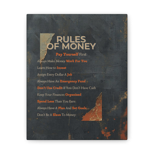 Rules of Money Canvas Wall Art — Motivational Personal Finance Print