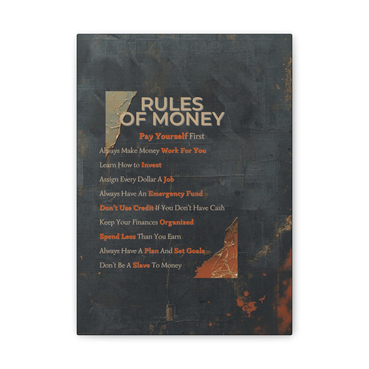 Rules of Money Canvas Wall Art — Motivational Personal Finance Print