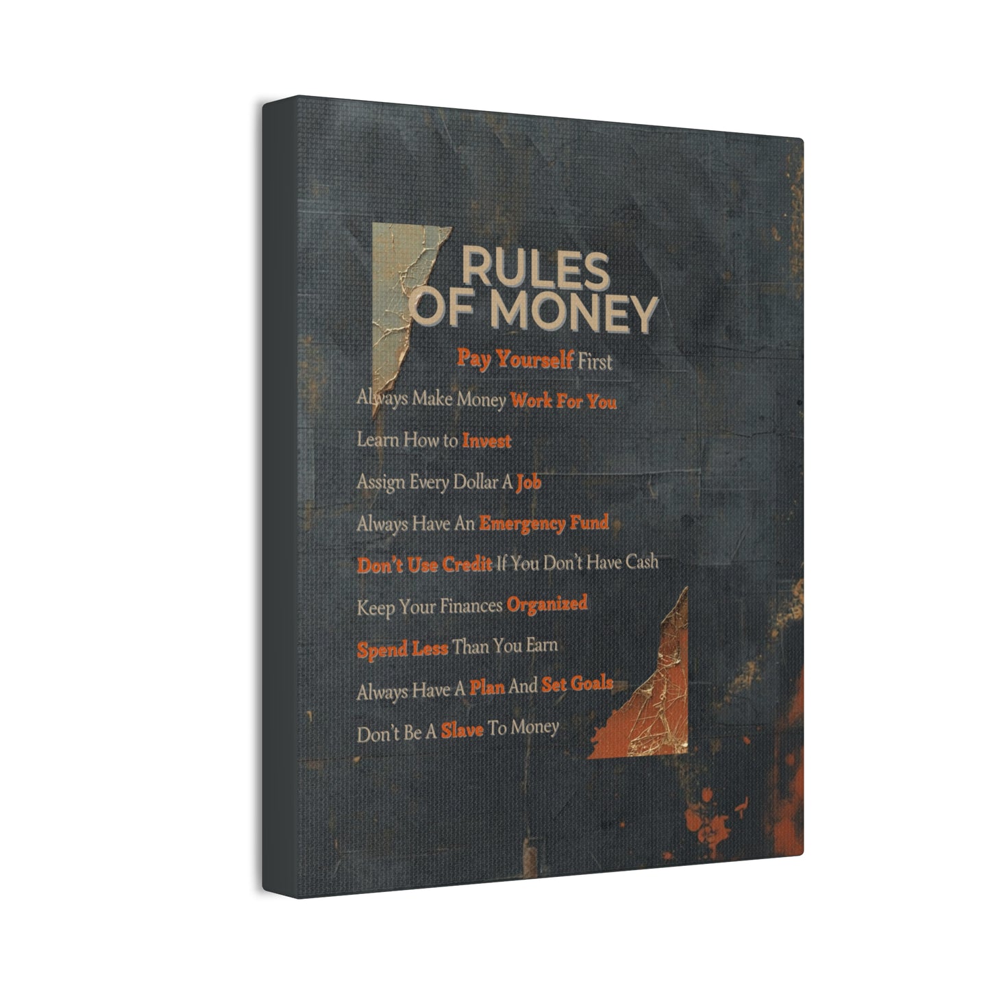 Rules of Money Canvas Wall Art — Motivational Personal Finance Print