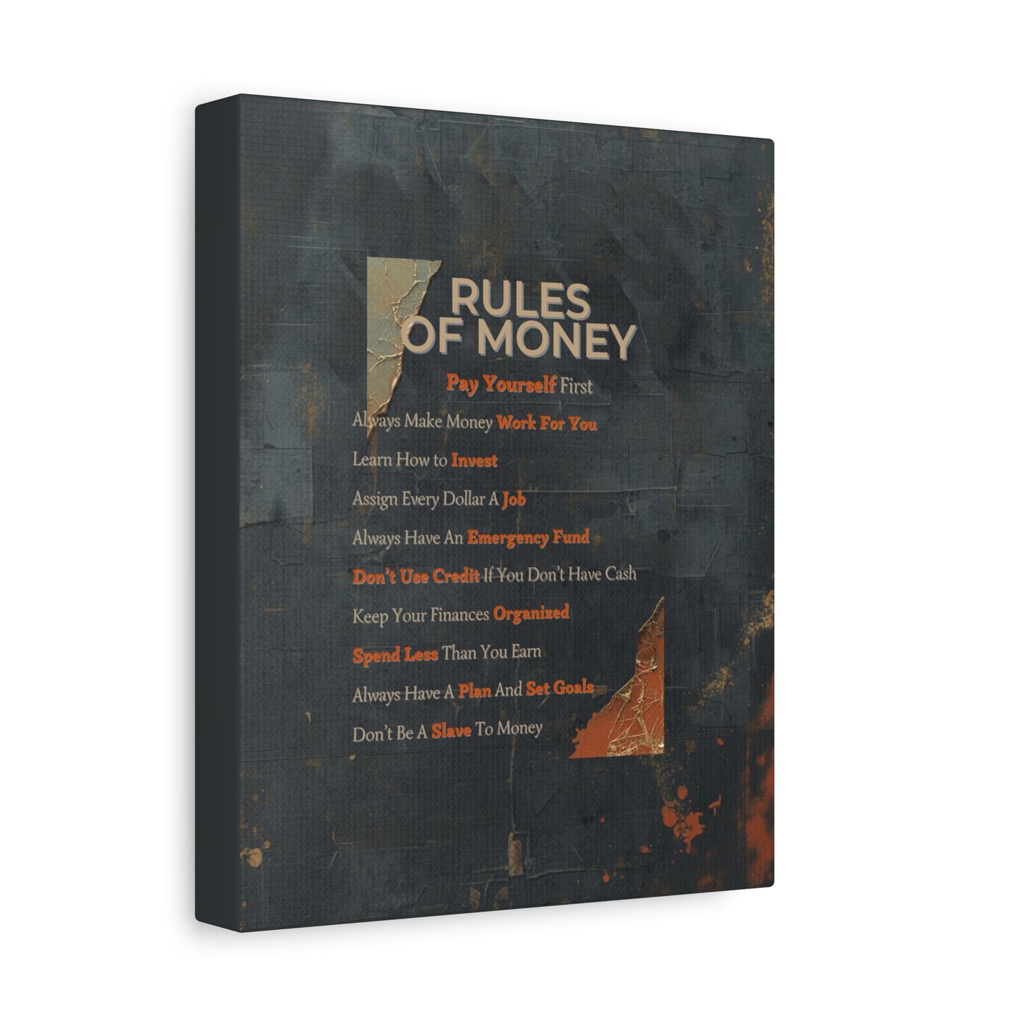 Canvas Wall Art - 'Rules of Money' Motivational Financial Advice Print
