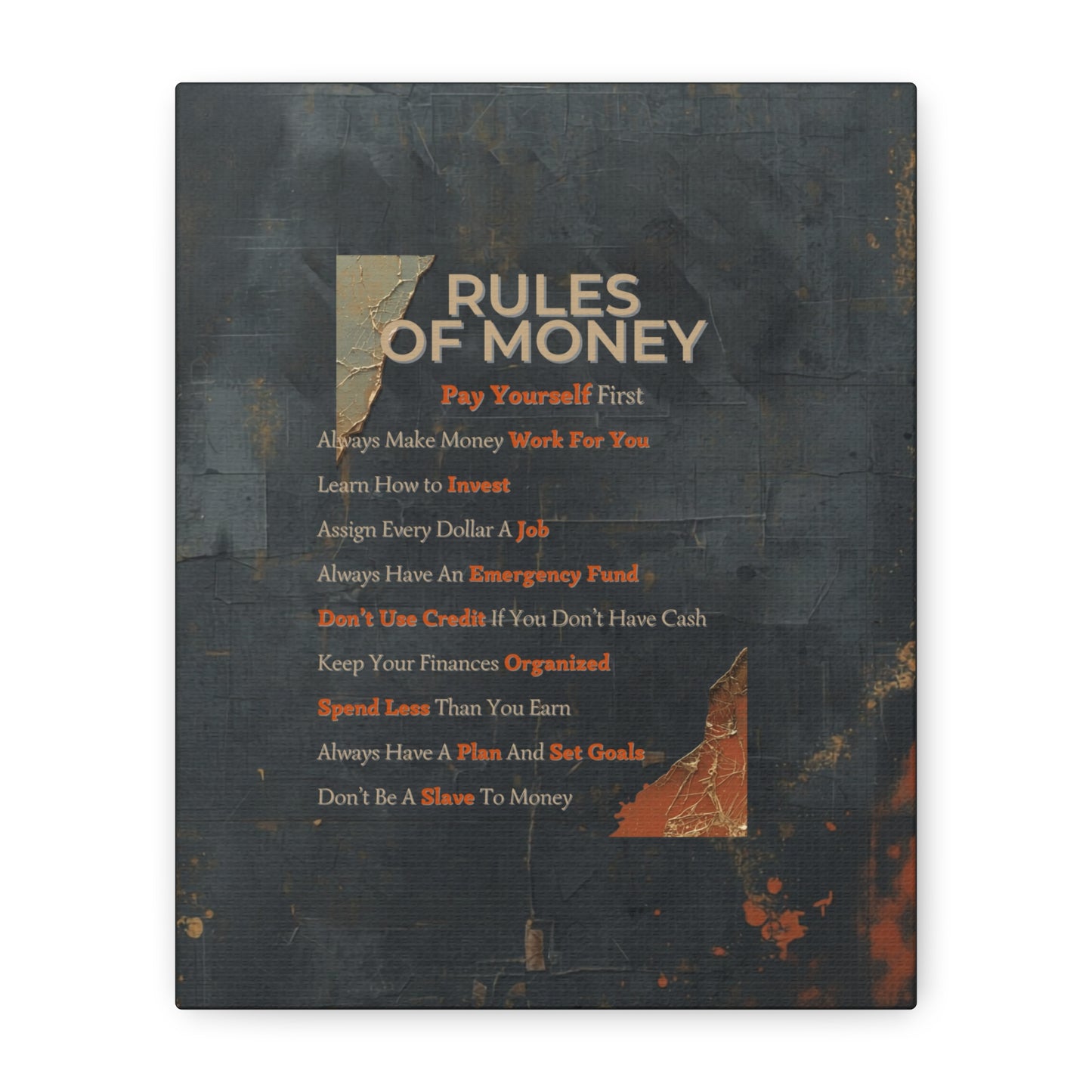 Canvas Wall Art - 'Rules of Money' Motivational Financial Advice Print