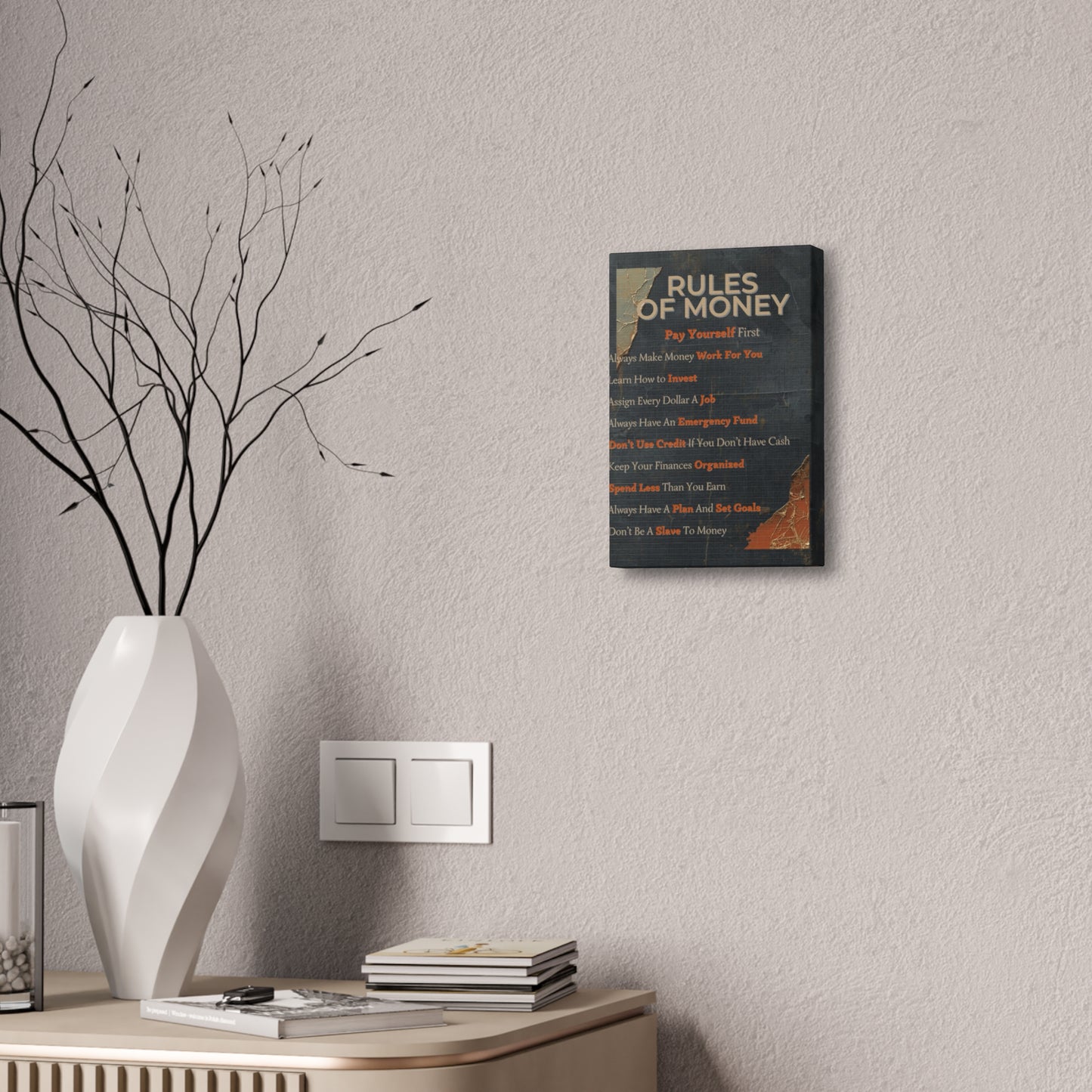 Rules of Money Canvas Wall Art — Personal Finance Motivational Print