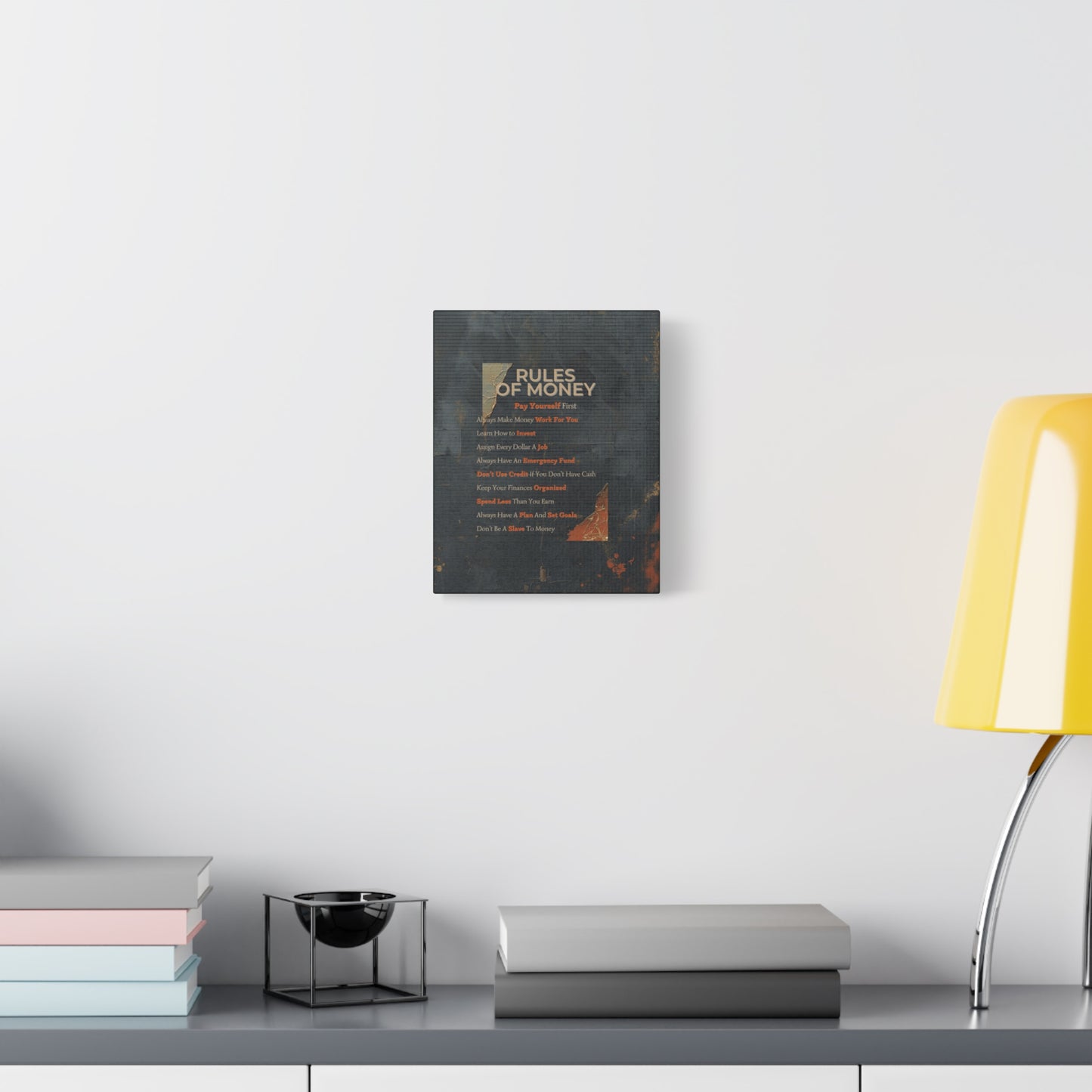 Canvas Wall Art - 'Rules of Money' Motivational Financial Advice Print